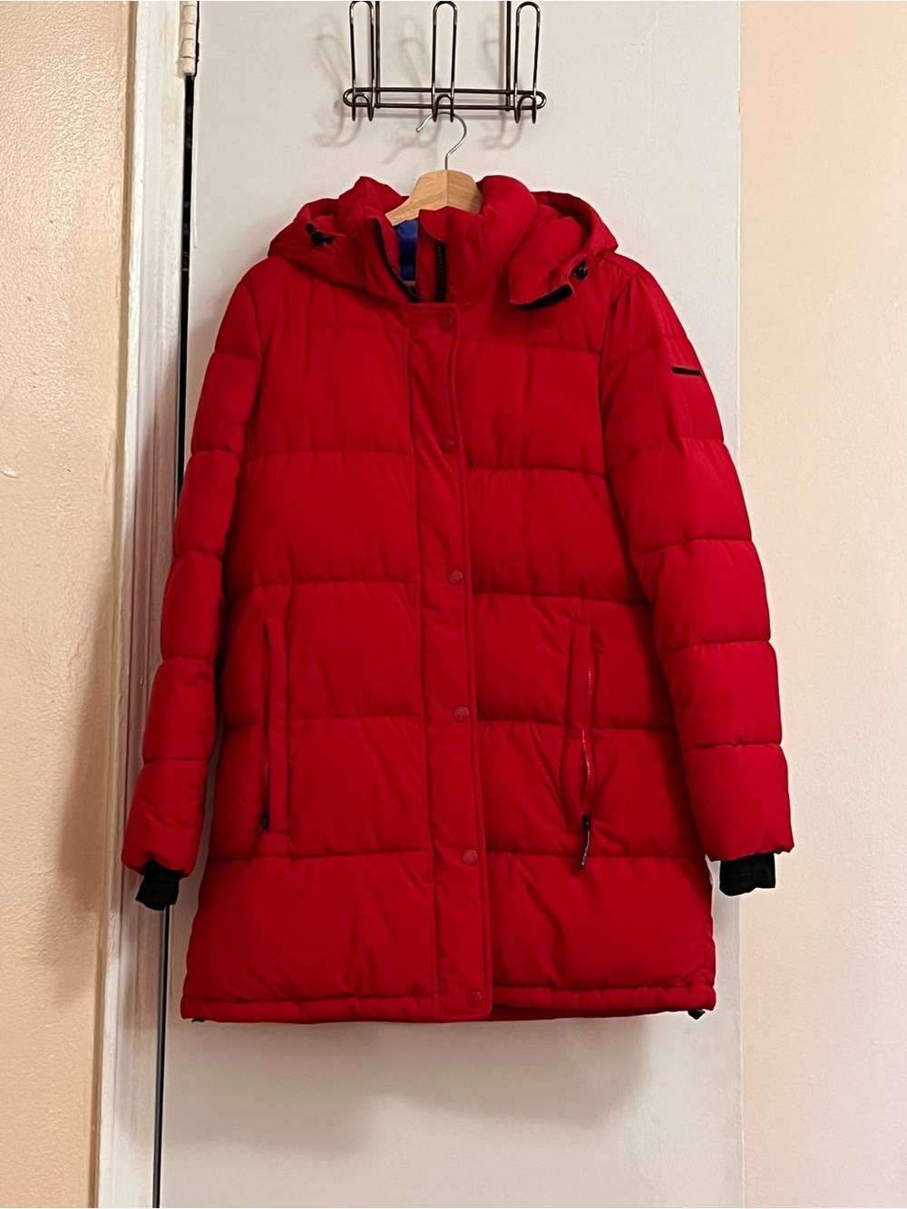BCBG Bright Red Womens' Puffer Jacket with Hood